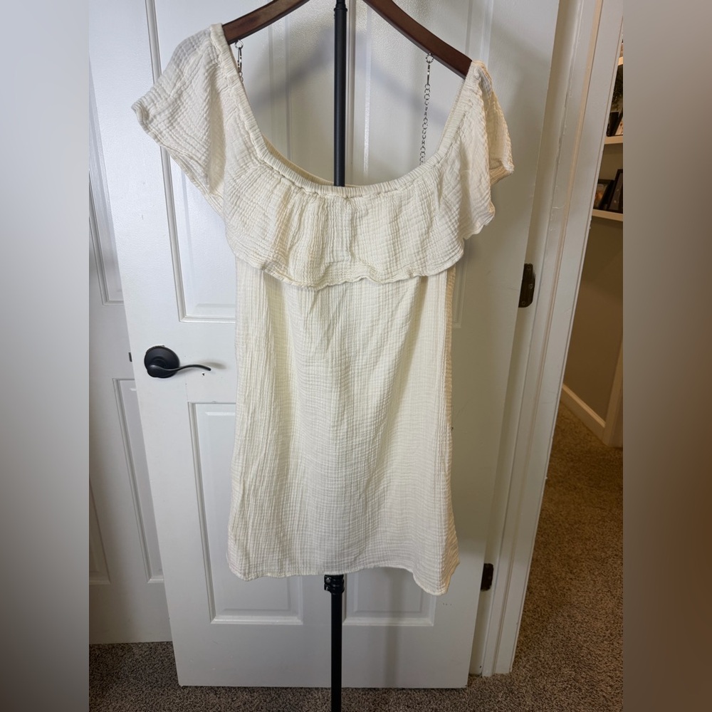 Aerie Off-Shoulder Cream Gauze Summer Dress Beachy Boho Size Large
